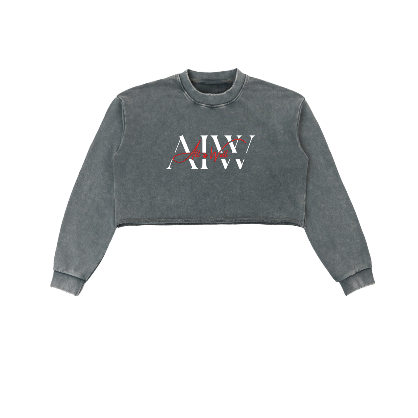 Snow Washed Raw Edge Cropped Sweatshirt