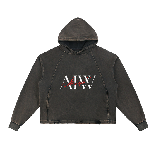 Vintage Washed Frayed-Hem Hoodie