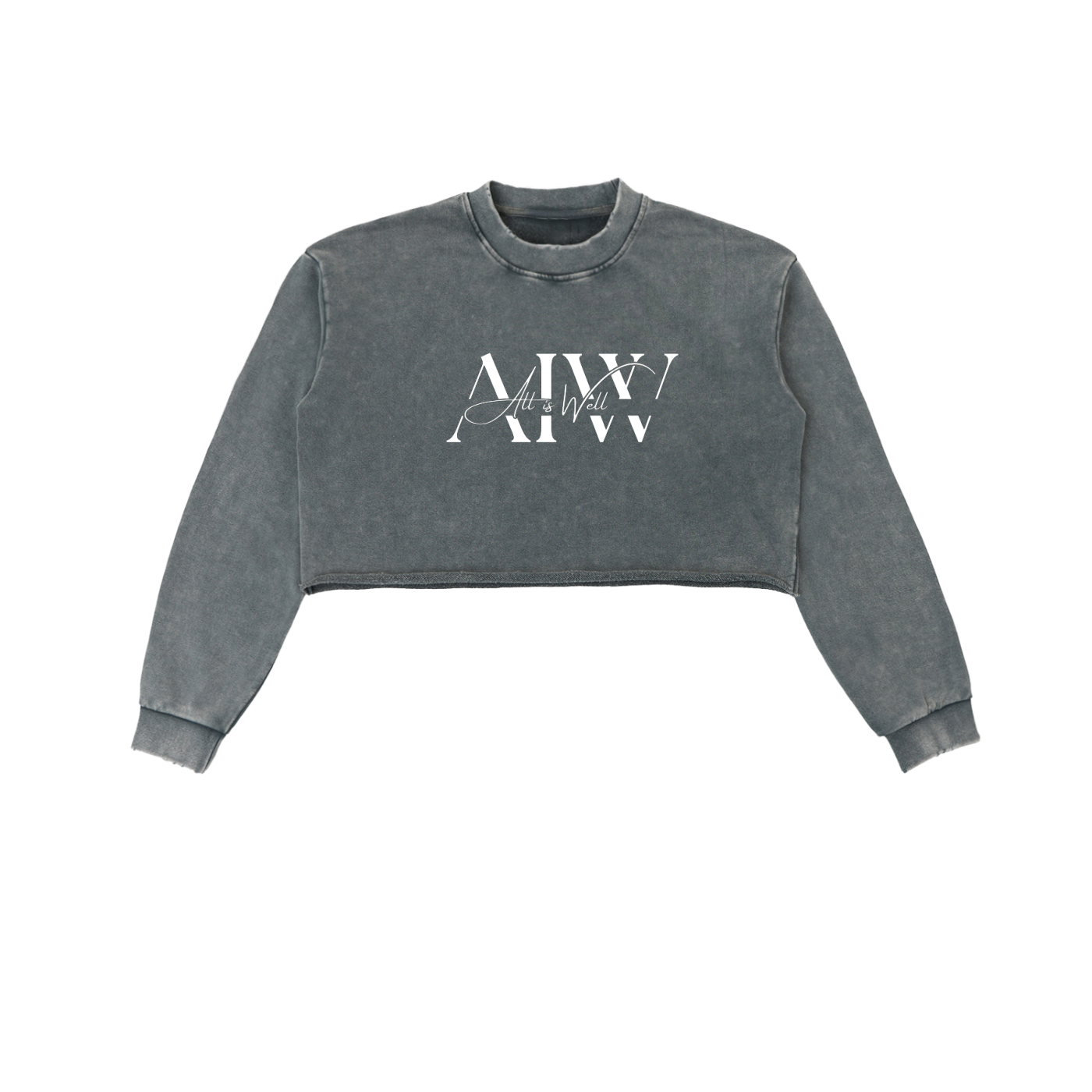 Snow Washed Raw Edge Cropped Sweatshirt
