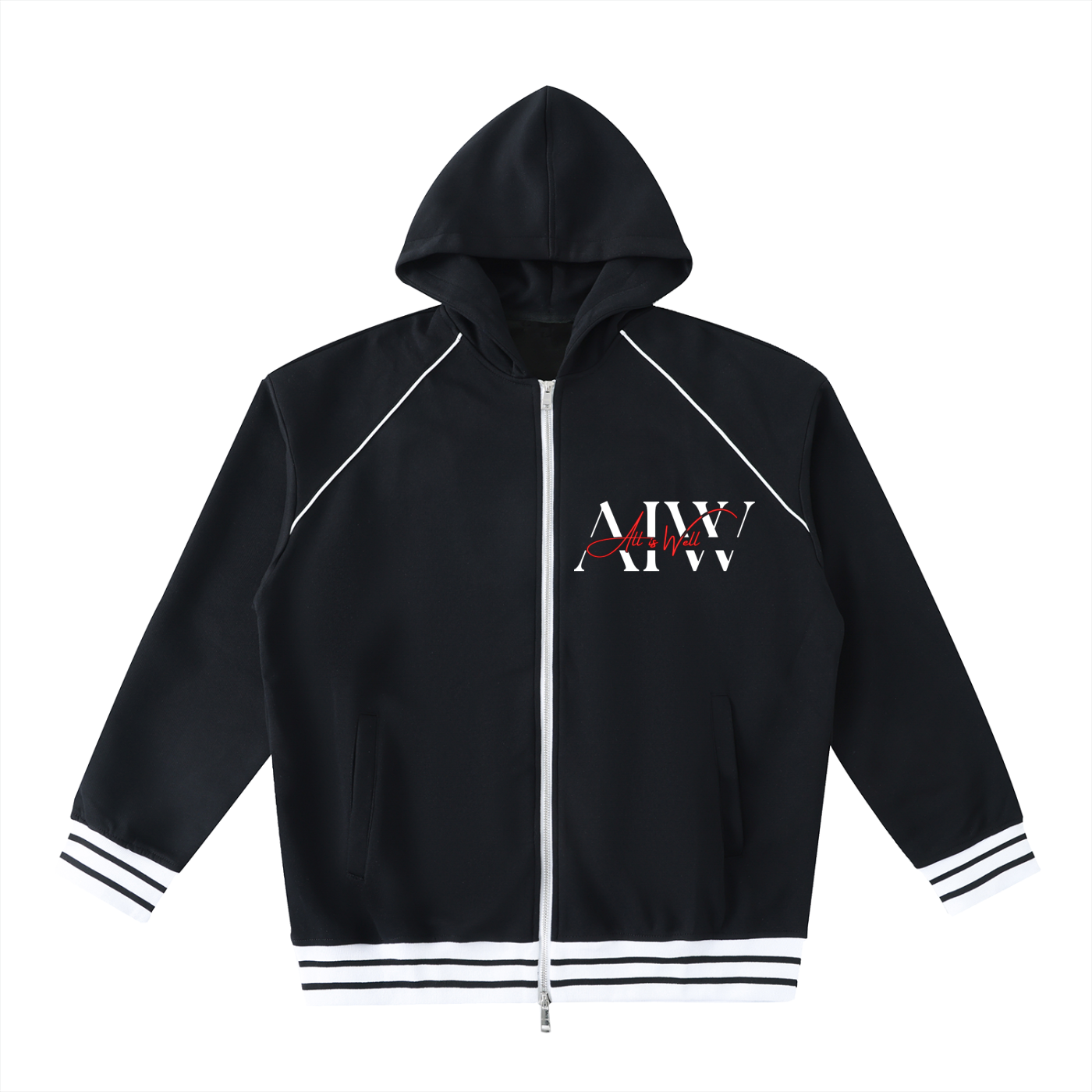 Striped Trim Zip-Up Hoodie